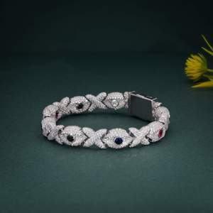 Bracelet de fiançailles unisexe de luxe en argent 925 avec moissanite, motif géométrique, serti pavé, pierres multicolores, rhodié/doré - Product Image 4