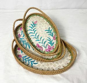Article de cuisine en gros Plateaux de service en rotin Incrustation de nacre Colorée avec une durabilité de haute qualité pour la décoration - Product Image 3