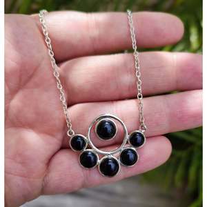 Handmade <b>Black</b> Onyx Pendant <b>Chain</b> Geometric Sterling Silver Boho Necklace for Women's Birthday Anniversary Christmas Gift - Product Image 3