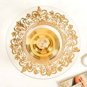 Socle décoratif de luxe élégant en fer et verre pour décoration de table ronde et accessoire - Product Image 4