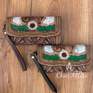 Portefeuille Western en cuir repoussé à la main Pochette en cuir véritable de qualité supérieure Vente en gros de cheveux sur peau de vache Carte de crédit Portefeuilles de luxe - Product Image 1