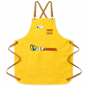 Yellow Canvas Bib <b>Apron</b> Multiple Pockets Eco-Friendly Durable Adjustable Waist for Cleaning Supplies Daily Use Classic Woven - Product Image 1
