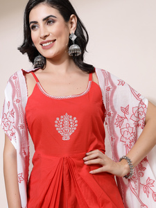 Kurti indien en coton à bretelles spaghetti pour femme, prix bas, design occidental, haute qualité, couleur rouge, dernier style Dhoti, broderie - Product Image 6