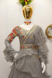 Diseñador Fancy Anarkali vestido Faux Georgette bordado cuatro lados encaje borde Dupatta largo fiesta desgaste bodas fabricado Surat - Product Image 4