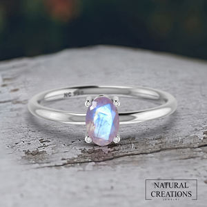 Anillo apilable de Plata de Ley 925, ajuste de punta, piedra lunar arcoíris, piedra preciosa, pera, forma redonda y ovalada, moda, Unisex - Product Image 2