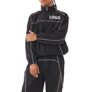 Ensemble 2 pièces pour homme, logo personnalisé, nylon, vêtements de sport, course à pied, piping blanc, coupe-vent à séchage rapide, survêtement noir, imprimé hiver - Product Image 1