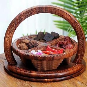 <b>Wooden</b> Tray <b>Cart</b> Dry Fruit Serving Tray for Kitchen Wedding Corporate Events Natural Crafts Wedding Gifts - Product Image 1