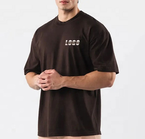 Camiseta de Algodón Grueso con Logotipo Personalizado para Hombre, Estilo Holgado con Hombros Caídos, Manga Corta, Cuello Redondo, Tela Suave, Ropa Casual Urbana - Product Image 3