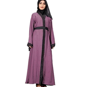 Vente en gros 2024 été dames décontracté prière musulmans robe Abayas personnalisé brodé violet couleur grande taille respirant pour islamique - Product Image 1