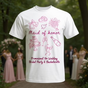 T-shirt promozionale per damigelle d'onore e damigelle d'onore per matrimoni, feste nuziali e addii al nubilato - Product Image 3