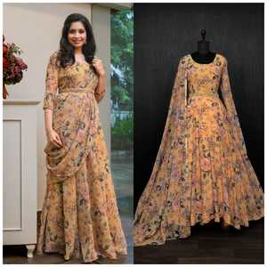 Georgette avec imprimé floral unique et robe en tissu pur Georgette conviennent à toutes les occasions ainsi qu'à toutes les occasions décontractées - Product Image 5