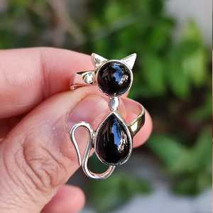 Handmade Sterling Silver Cat Ring Black Onyx Gemstone Set Inlay <b>Unique</b> Cat <b>Gift</b> <b>for</b> <b>Her</b> Licensed Private Brand - Product Image 5