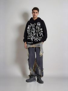 Strass Graphique Hoodies Y2k Full Zip Up Veste Hommes Gothique Surdimensionné Esthétique À Capuche Vêtements Casual Sweat - Product Image 6