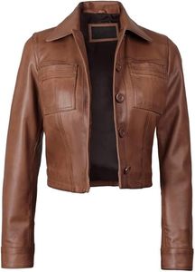 Veste en cuir pour femmes, tendance, courte, en cuir d'agneau véritable, veste en cuir pour femmes - Product Image 6