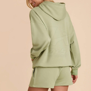Ensemble sweat à capuche et short 2 pièces quantité minimale de commande bas pour femmes ensemble sweat à capuche et short de haute qualité à vendre - Product Image 5