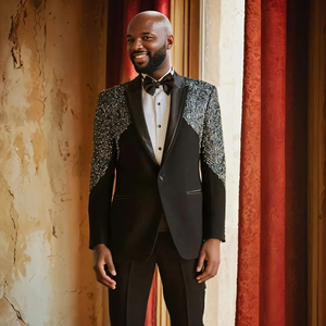 Blazer ajustado personalizado para hombre bordado a medida transpirable de talla grande trajes de novio de boda de un solo pecho - Product Image 1