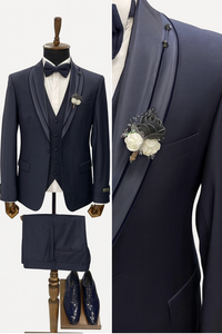 Traje de esmoquin de tres piezas para hombre, corte ajustado, blazer, chaleco y pantalón, tallas grandes, clásico y formal para bodas, bailes de graduación y negocios. - Product Image 3