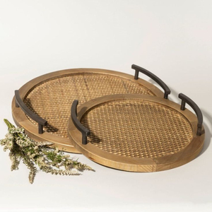 Adorable <b>Black</b> Round Rattan <b>Tray</b> With Elegant Handwoven Design Perfect For <b>Serving</b> Snacks Drinks And Home Decor - Product Image 6