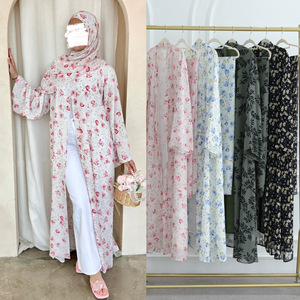 Nuovo di Fabbrica Abaya Musulmano da Donna in Chiffon a Doppio Strato con Stampa Floreale Stile Europeo Americano Dubai, Puro ed Elegante - Product Image 2