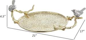 Imperial Opulence <b>Decorative</b> Tray with <b>Birds</b> on Handle Gold Surface and <b>Bird</b> Sculpted Leaf Details for Elegant Entertaining - Product Image 4