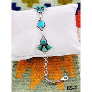 Southwest Style Emerald Valley & White Water <b>Bracelet</b> Handmade with Turquoise and Sterling <b>Silver</b> Flower Pattern - Product Image 1
