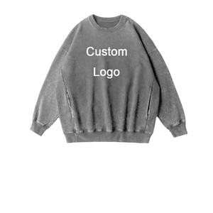 Sweat-shirt pour homme à col rond, à épaules tombantes, vintage, lourd, à imprimé numérique, délavé à l'acide, pour l'hiver, en vente flash - Product Image 1