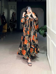 Vente chaude Georgette Floral imprimé avec Papier Miroir Dentelle Robe Fabricant Abd Fournisseur De Surat - Product Image 5