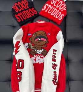 Veste de baseball rouge tendance pour homme, marque tendance, coupe ample, décontractée, hip-hop, veste universitaire pour l'hiver, épaisse, pour motards - Product Image 2