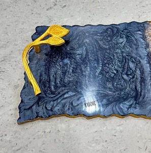 Bandeja decorativa de resina con asas doradas, bandeja de resina auténtica, joyería hecha a mano, bandeja de Perfume Catchall para mostrador, tocador - Product Image 3