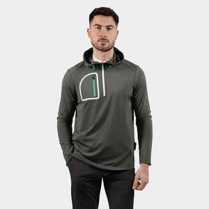 Sudadera CON CAPUCHA DE GOLF negra para hombre con logotipo personalizado y cremallera en el cuello impermeable a prueba de viento y diseño de bolsillo frontal para deportes al aire libre - Product Image 2