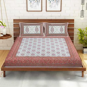 Seprai mewah 100% katun dicetak Set seprai desain bunga dengan sarung bantal pemasok India untuk dekorasi rumah