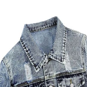 Blousons en jean unisexe en gros, en coton tricoté, réversibles, effet vintage délavé, col rabattu, collection Printemps 2026 - Product Image 2