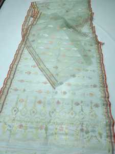 Exclusivo Dhakai Jamdani Sharee exportable para mujeres JAMDANI tela azul rojo verde dorado cielo azul de Bangladesh - Product Image 4