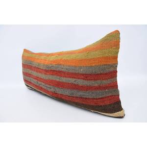 Red Striped Bohemian Woven Wool Eco Friendly Non-Slip Removable Washable 16x36 Inch <b>Flat</b> Decorative <b>Pillow</b> Vintage Pattern - Product Image 4
