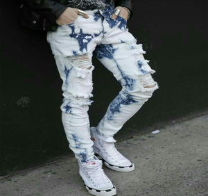 กางเกงยีนส์เอวสูงผู้ชายแบบลำลองกระดุมหมุดตกแต่งโลโก้ได้ตามต้องการ - Product Image 2