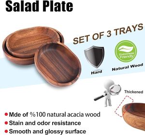 Bằng gỗ Bát salad Bộ 3-keo gỗ hình bầu dục tráng miệng hiển thị phục vụ khay tuyệt vời cho trái cây, thực phẩm, xà lách, trộn & phục vụ bát - Product Image 2
