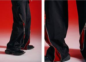 Pantalons cargo en toile noire pour hommes en gros, logo personnalisé, poches multi-zippées, effet stéréo, taille haute - Product Image 4
