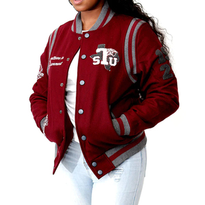 High Quality <b>Wool</b> Cotton <b>Fabric</b> Breathable Winter Girls' Baseball Jacket Custom Logo Printed Lettermen Stand Collar XL Plus Size - Product Image 1