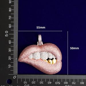 Estilo de lujo Iced Out Moissanite Diamond 925 Sterling Silver Custom Hip Hop Style Lips Jewelry Pendant para hombres en venta - Product Image 2