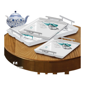 Plateau de fruits rectangle délicat de luxe plateau de mélamine 4 pièces personnalisable avec poignées en aluminium rectangle prix de gros bas - Product Image 3