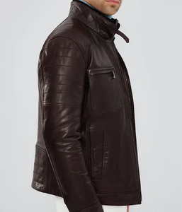 ELITE CRAFT INDUSTRY Veste de motard en cuir matelassé bordeaux pour homme-Hiver coupe-vent et respirant - Product Image 2