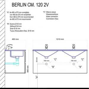 120 cm White Bathroom Cabinet <b>with</b> 2 Drawers and LED <b>Light</b> Double Sink Belize LED Mirror - Product Image 6