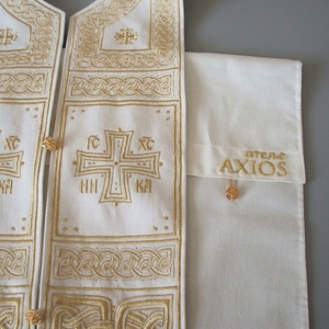 White Orthodox Church Vestments Stole Cuffs Set Gold Bullion Embroidered Clergy Epitrachelion Epimanikia Liturgical Accessory - Product Image 3