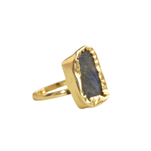 Anillo de Labradorita en Bruto, Chapado en Oro de 24K, Anillo de Piedra Preciosa Natural, Joyería de Moda Hecha a Mano - Product Image 4