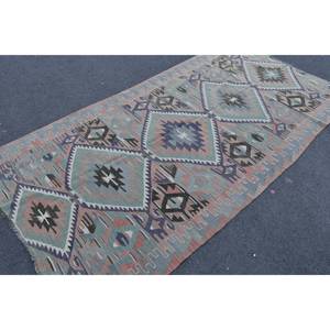 พรมขนสัตว์พื้นที่สไตล์ตุรกีโบราณขนาด48x96นิ้วการออกแบบการเย็บปะติดปะต่อกันด้วยสีเบจสีฟ้าแบบถักแบนใช้เทคนิคการตกแต่งห้องนั่งเล่นยาง - Product Image 2