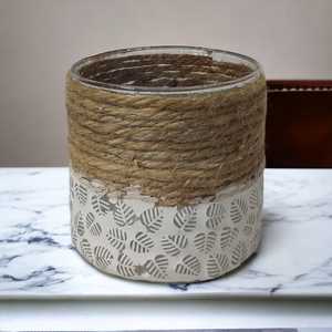 Tamaño personalizado decoración del hogar soporte votivo hecho a mano India hoja blanca mosaico hilo Natural envoltura vela cilíndrica vidrio - Product Image 4