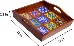 Bandeja de Madera para Servir con Asa y Azulejos de Cerámica, Vajilla Moderna y Portátil para Bebidas, Comida y Uso en la Sala de Estar - Product Image 4
