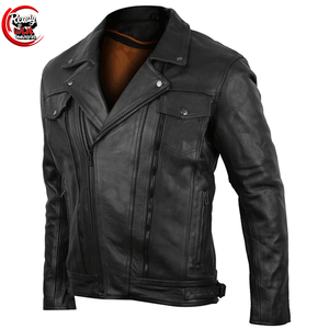 Veste de moto Racer pour hommes personnalisée en gros en cuir véritable avec capuche Faux cuir Style de rue toile col montant - Product Image 1