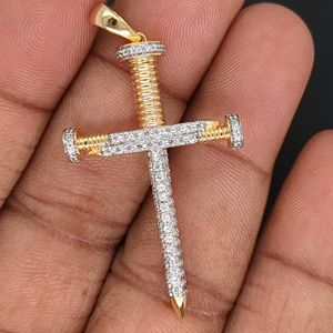 จี้เพชรทรงกากบาท เพชรธรรมชาติทรงกลมสีขาว ทอง 10k/14k/18k สีเหลือง/ขาว/โรสโกลด์ จี้และชาร์ม - Product Image 3