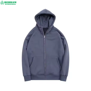 Sweat à capuche personnalisé uni avec poche et fermeture éclair en molleton bouclette surdimensionné en coton unisexe thermique et respirant - Product Image 2